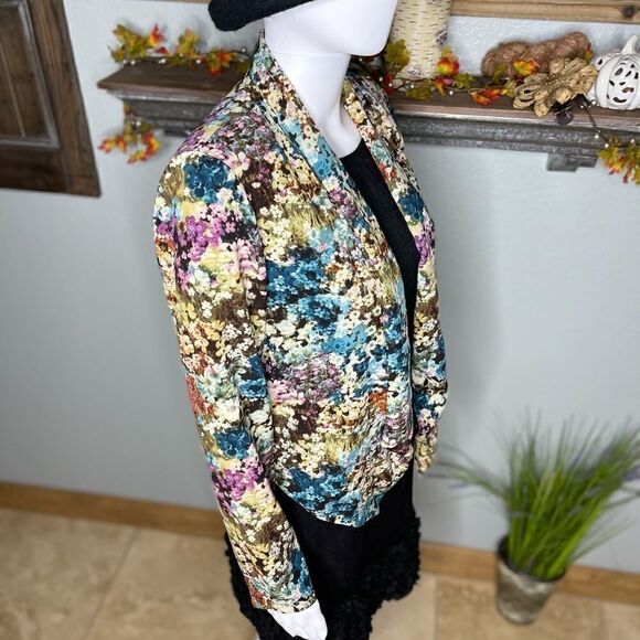 Lush Multi Colored Floral Scallop Hemline Waterfall Neckline Bolero Jacket - Picture 5 of 16